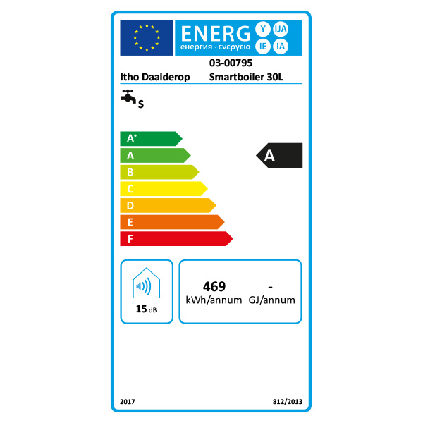 Energielabel van een Itho Daalderop smartboiler 30 liter mono